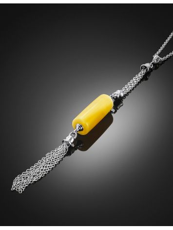 A unique necklace with a milky-honey amber cylinder pendant, Length: 47, image , picture 2
