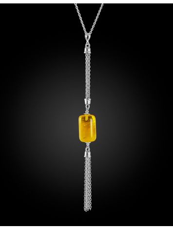 A chain necklace with an unusual cylinder pendant made of natural amber, Length: 46, image , picture 3