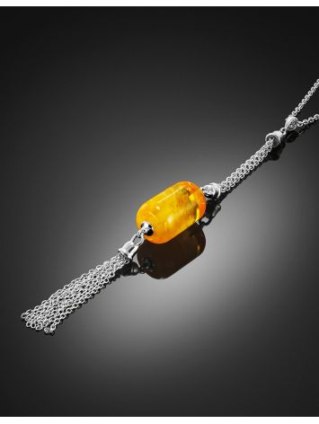 A chain necklace with an unusual cylinder pendant made of natural amber, Length: 46, image , picture 2