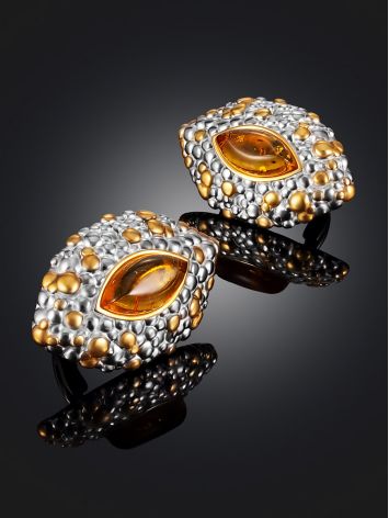 Exclusive earrings crafted from gold-plated sterling silver and natural amber, image , picture 2