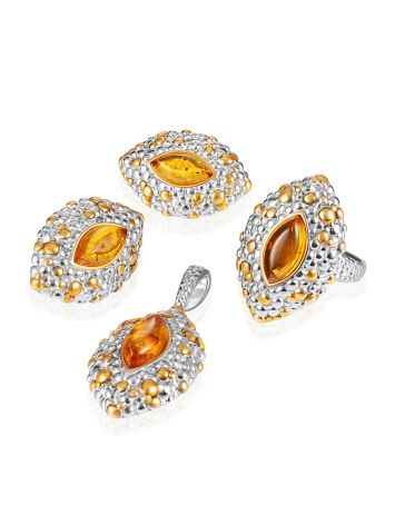 Exclusive earrings crafted from gold-plated sterling silver and natural amber, image , picture 3