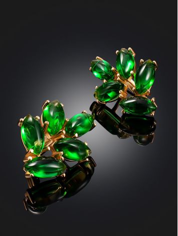 Festive earrings with emerald amber “Fern”, image , picture 2