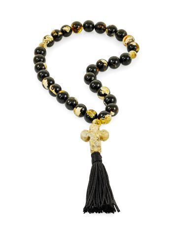 Orthodox prayer beads with natural amber “Black Dalmatian”, Length: 36, image , picture 3