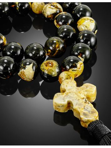 Orthodox prayer beads with natural amber “Black Dalmatian”, Length: 36, image , picture 2