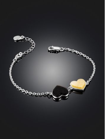 Delicate “Amber Heart” bracelet with contrasting inserts, Length: 15, image , picture 2