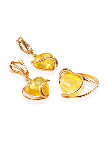 Gold-plated silver earrings with lemon amber “Heart”, image , picture 3