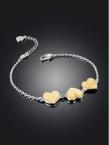 Chain bracelet “Amber Heart” with three milky honey-colored inserts, Length: 15, image , picture 2