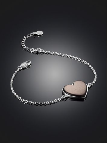 Delicate silver and dark amber bracelet “Heart”, Length: 17, image , picture 2