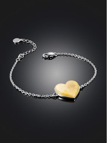 Delicate silver and amber bracelet “Honey Heart”, Length: 17, image , picture 2