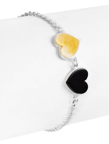 Delicate “Amber Heart” bracelet with contrasting inserts, Length: 15, image , picture 3