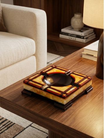 Exquisite desktop ashtray made of genuine Baltic amber mosaic, image , picture 3