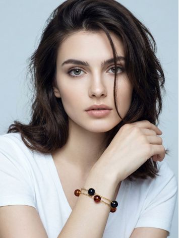 Sophisticated bracelet made of Baltic amber and Japanese jewelry brass, image , picture 3