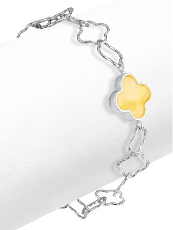 Delicate chain bracelet with a honey amber insert “Monaco”, Length: 17, image , picture 3