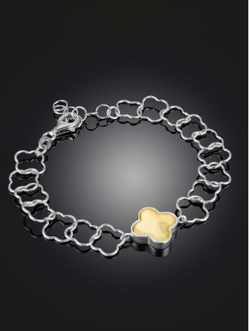 Delicate chain bracelet with a honey amber insert “Monaco”, Length: 17, image , picture 2