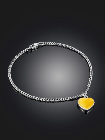 Thin chain bracelet with an amber pendant “Heart”, Length: 17, image , picture 2