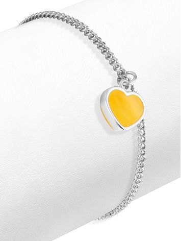 Thin chain bracelet with an amber pendant “Heart”, Length: 17, image , picture 3
