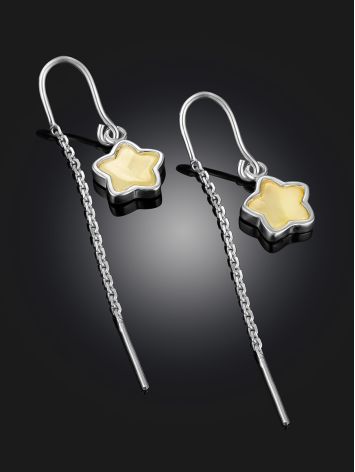 Milky Honey Amber "Superstar" Threader Earrings, image , picture 2