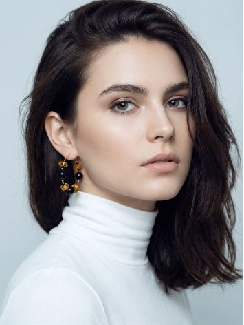 Weightless natural amber hoops crafted with high-quality gold-plated brass, image , picture 3