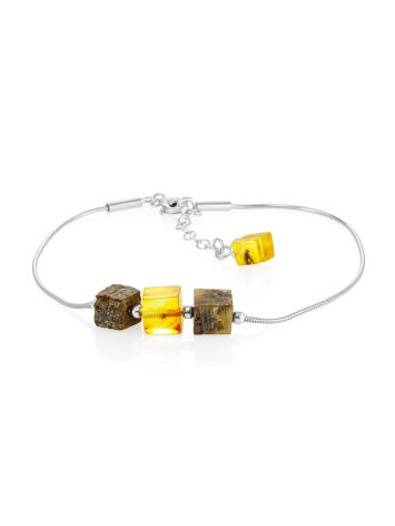 Handcrafted amber and silver bracelet with inclusions, image 