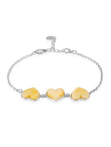 Chain bracelet “Amber Heart” with three milky honey-colored inserts, Length: 15, image 