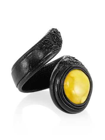 Bold Leather Ring With Amber, Ring Size: Adjustable, image 