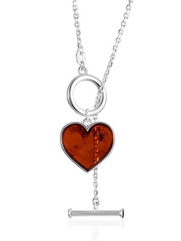 Eye-catching chain necklace featuring a vibrant cognac amber heart pendant, image 