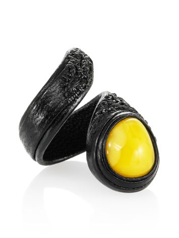 Stunning Leather Ring With Amber, Ring Size: Adjustable, image 