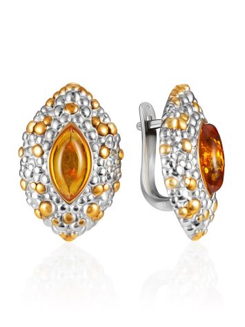Exclusive earrings crafted from gold-plated sterling silver and natural amber, image 