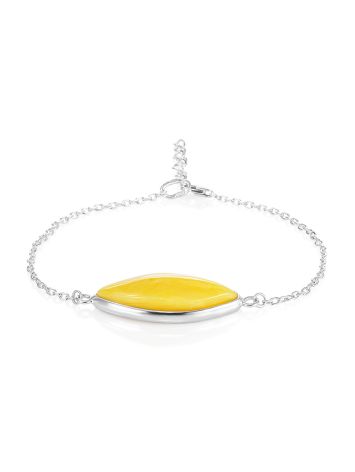 Elegant silver bracelet with honey-colored amber, Length: 18, image 