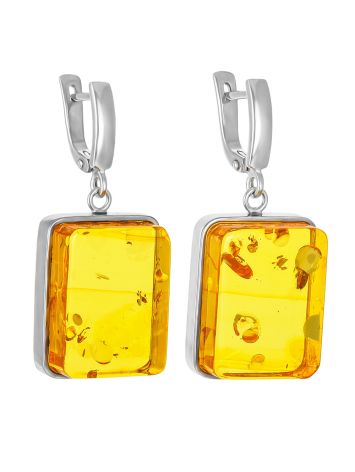 Elegant earrings with sparkling lemon-colored amber, image 