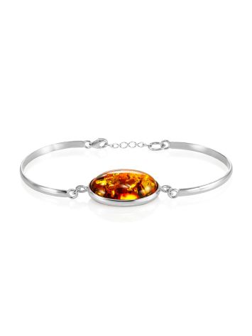 Exquisite bracelet made of silver and natural Baltic amber, Length: 18, image 