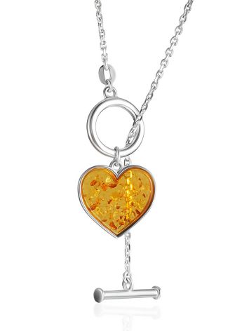 Exquisite "Amber Heart" necklace in sterling silver and golden amber with a toggle closure, image 