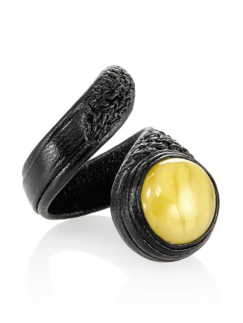 Bold Leather Ring With Natural Amber, Ring Size: Adjustable, image 