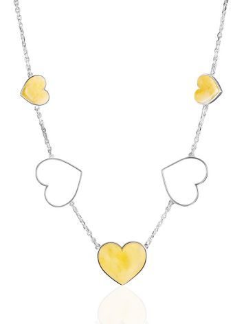 Beautiful "Amber Heart" necklace in silver and milky honey amber, image 