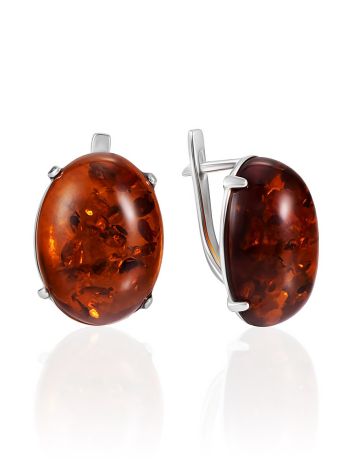 Beautiful earrings with sparkling cognac amber “Goji”, image 