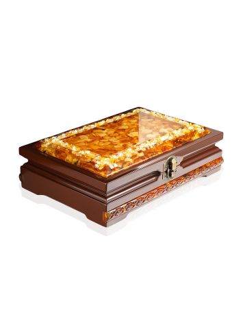 Handcrafted Amber & Wood Domino Set (Box and Tiles), image 