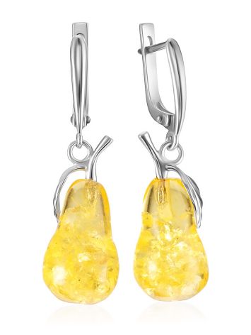 Delicate silver earrings with lemon amber “Confiture”, image 