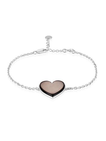 Delicate silver and dark amber bracelet “Heart”, Length: 17, image 