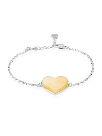 Delicate silver and amber bracelet “Honey Heart”, Length: 17, image 