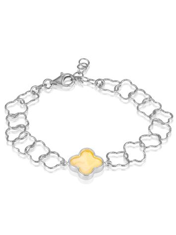 Delicate chain bracelet with a honey amber insert “Monaco”, Length: 17, image 