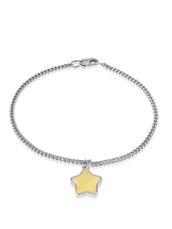 Delicate lightweight “Superstar” bracelet with honey amber, Length: 16, image 