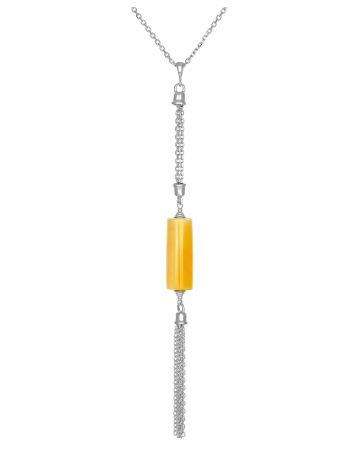A unique necklace with a milky-honey amber cylinder pendant, Length: 47, image 