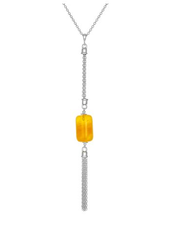 A chain necklace with an unusual cylinder pendant made of natural amber, Length: 46, image 