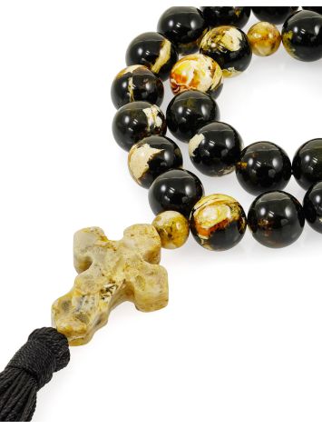 Orthodox prayer beads with natural amber “Black Dalmatian”, Length: 36, image 