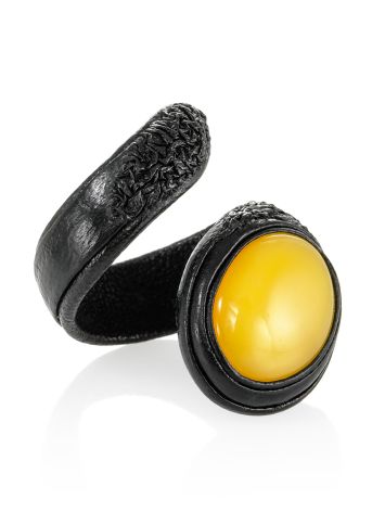 Bold Leather Ring With Amber, Ring Size: Adjustable, image 