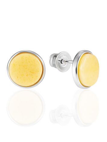Silver stud earrings with natural milky honey amber “Furor”, Length: 1, image 