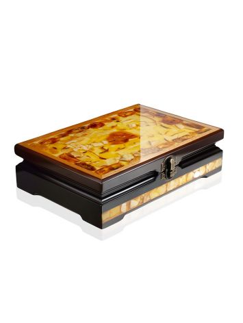 Exquisite domino set featuring a handcrafted amber box and matching tiles., image 