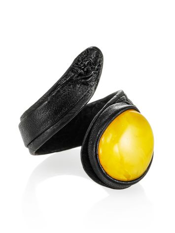 Exotic Leather Ring With Amber, Ring Size: Adjustable, image 