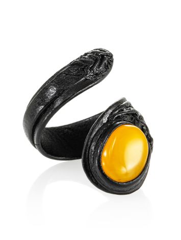 Exclusive Leather Ring With Amber, Ring Size: Adjustable, image 
