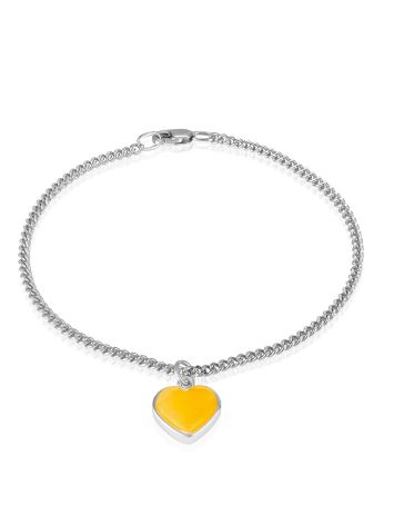 Thin chain bracelet with an amber pendant “Heart”, Length: 17, image 